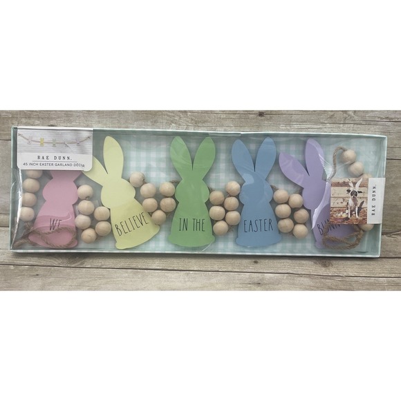 Rae Dunn Other - Rae Dunn Easter Bunny Wood Garland~ WE BELIEVE IN THE EASTER BUNNY ~ New 45"